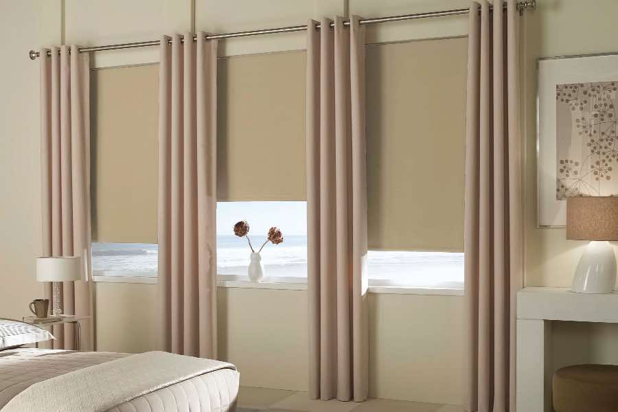 Sheer window shades on bedroom windows